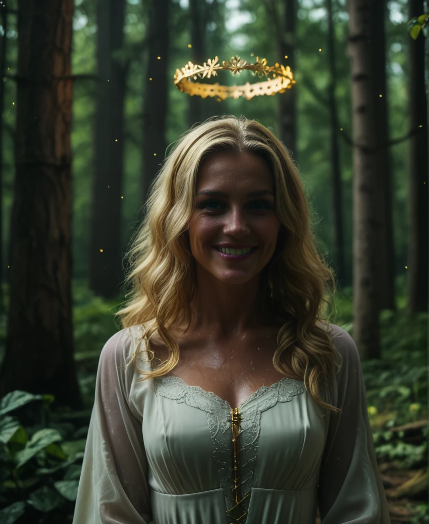 score_9, score_8_up, score_7_up, 1girl, solo, blonde_hair, wavy_hair, angel, angel_wings, halo, smile, sitting, forest, white_dress. 
SpoiledNun. ð¸. (rotten flesh:1.3), (spoiled flesh:1.2), (natural skin texture:1.2) with (finest details:1.3). (violet-golden veins:1.3) detailing. light particles. (analog film grain:1.4). (cinematic grading:1.1). (green-warm-yellow toning:1.2). <lora:Spoiled_Nun-000028:0.75:0.5>