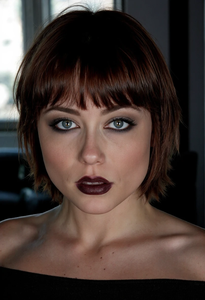 {    "T5": "A candid, close-up photo of adult film star Zoe Voss, shot in a gritty, realistic style reminiscent of a Terry Richardson editorial. Her short hair is messy and unkempt, with a few strands falling across her forehead. Her dark lips are pursed, showcasing her bold, dark lipstick. Her skin has a subtle sheen, with a few imperfections and freckles visible. The lighting is soft and natural, with a shallow depth of field that blurs the background. The image is captured using a high-quality, 35mm DSLR camera with a 50mm lens, producing a shallow depth of field and a film-like aesthetic.",    "CLIP": ["Zoe Voss", "messy short hair", "dark lipstick", "candid", "close-up", "gritty", "realistic", "natural lighting", "35mm DSLR camera", "50mm lens", "shallow depth of field", "film-like aesthetic"] }