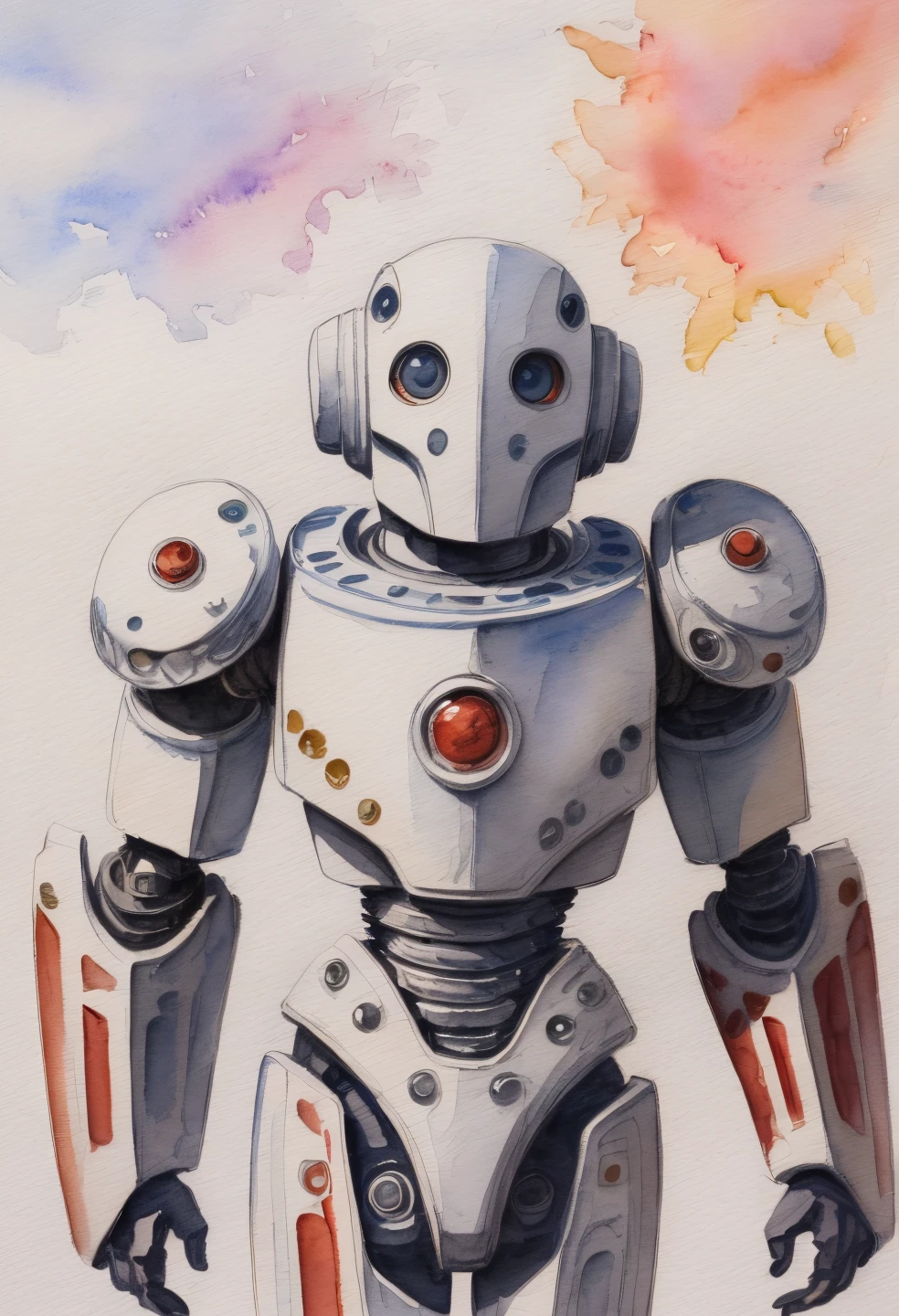 a robot, absurdres, highest quality, masterpiece, RAW photograph, <lora:depth_of_field_slider_v1:8> <lora:add_detail:0.9> (extremely detailed-background), <lora:BS_WatercolorStyle V1:1> watercolor_style,