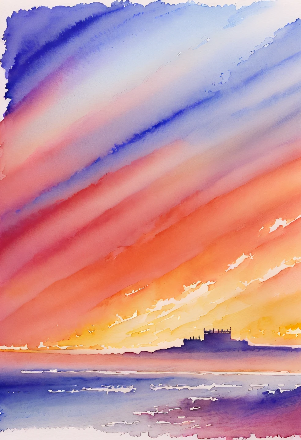 horizon, skyline, sunset, absurdres, highest quality, masterpiece, RAW photograph, (extremely detailed-background), <lora:BS_WatercolorStyle V1:1> watercolor_style,