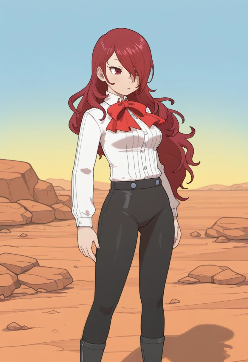 1girl, solo, best quality, masterpiece,
<lora:PossumMachine-Illustrious:1> possmach,red hair, long hair, bang over eye, \(persona 3\) (kirijou mitsuru:1.3),
standing on a mossy rock, admiring a rainbow in the sky