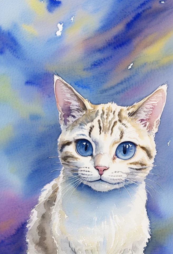 a cat, absurdres, highest quality, masterpiece, RAW photograph, <lora:depth_of_field_slider_v1:8> <lora:add_detail:0.9> (extremely detailed-background), <lora:BS_WatercolorStyle V1:1> watercolor_style,