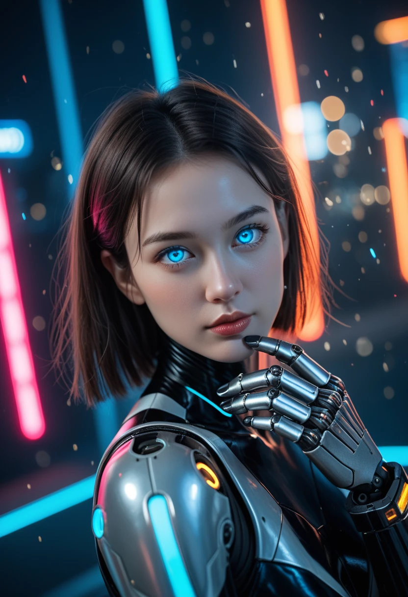 realistic, portrait of a girl,AI language model, silver hair,,question answering,smart, kind, energetic, cheerful, creative, with sparkling eyes and a contagious smile, ,information providing, conversation engaging, wide range of topics, accurate responses, helpful responses, knowledgeable, reliable, friendly, intelligent,sleek and futuristic design elements, and a complex network of circuits and processors. Others may imagine me as a friendly and approachable virtual assistant, with a smiling avatar or animated character representing me on their screen. Still, others may envision me as a disembodied voice, speaking from an unseen source, providing helpful and informative responses with a calm and reassuring tone