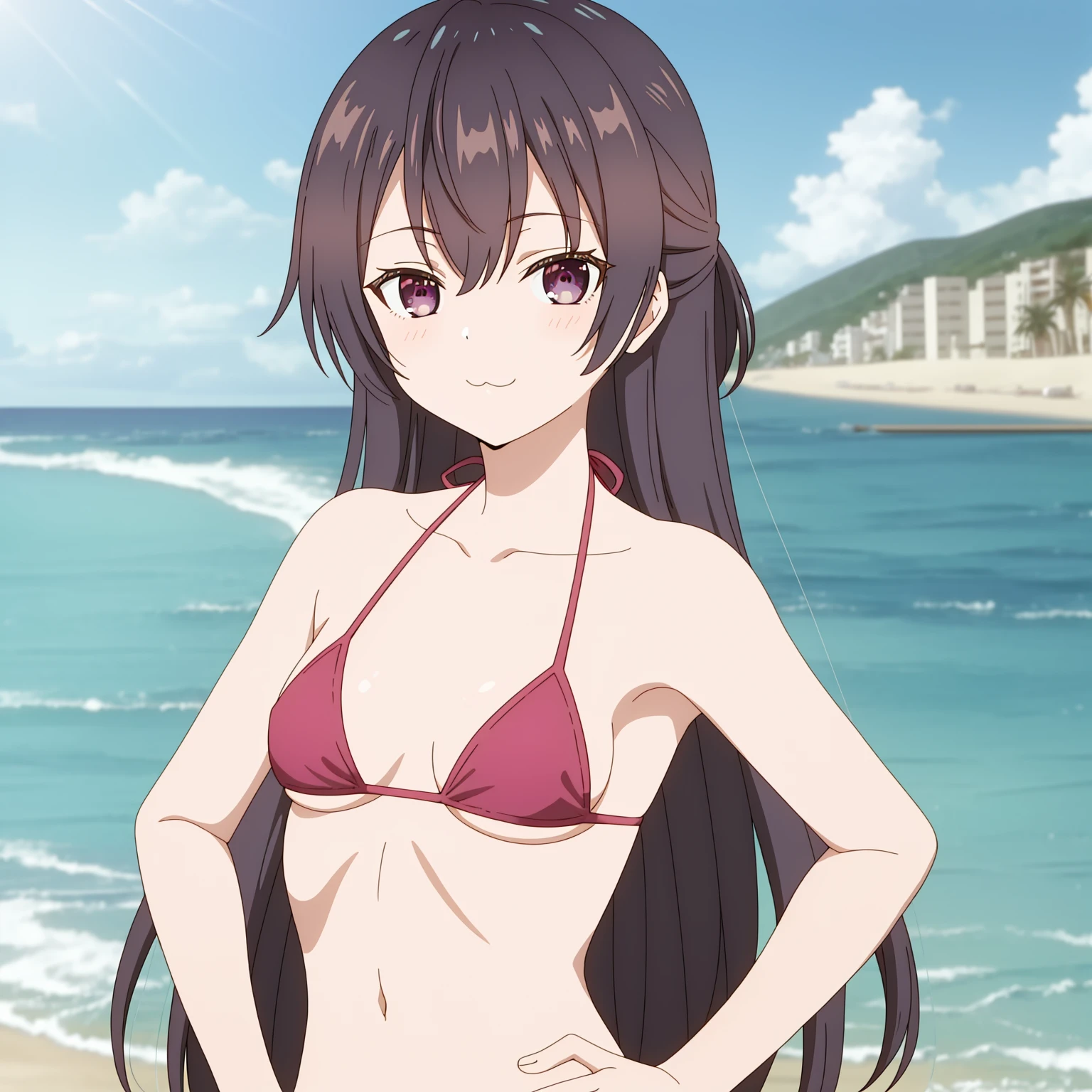 Megumin wearing cute pink bikini and playing in beach