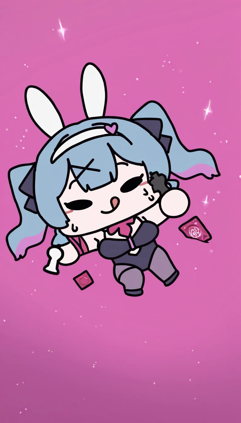 Anime girl with blue hair and rabbit ears making peace sign, original chibi bunny girl, render of a cute 3d anime girl, cute character, Bunny Girl, cute 3 d render, tchibi, adorable digital art, Kawaii chibi, Cute! C4D, chibi girl, cute fumo plush bunny girl, anime chibi, Loli, Chibi Art