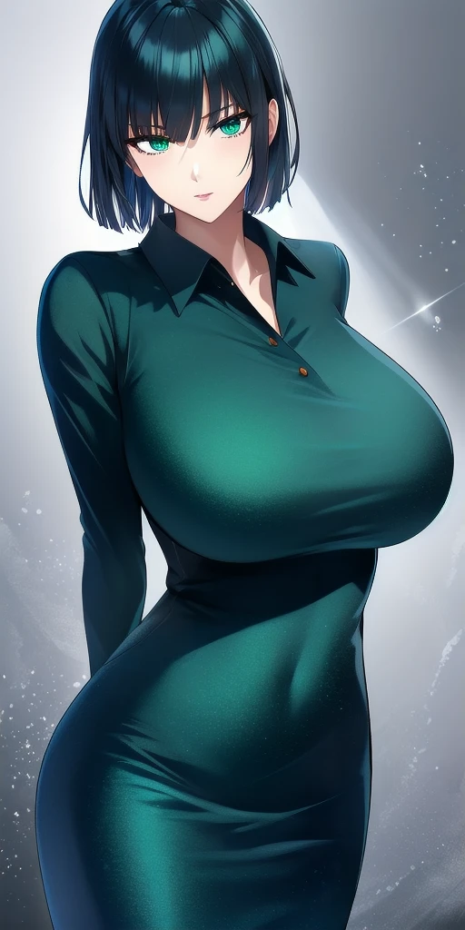 <lora:FubukiV3:0.7> fubuki_bob_cut, huge_breasts, standing, solo, arms_behind_back, starry_sky, green_collared_dress_wing_collar_long_sleeves, masterpiece, best_quality, detailed_face, detailed_eyes, highres, beautiful, detailed, absurdres,