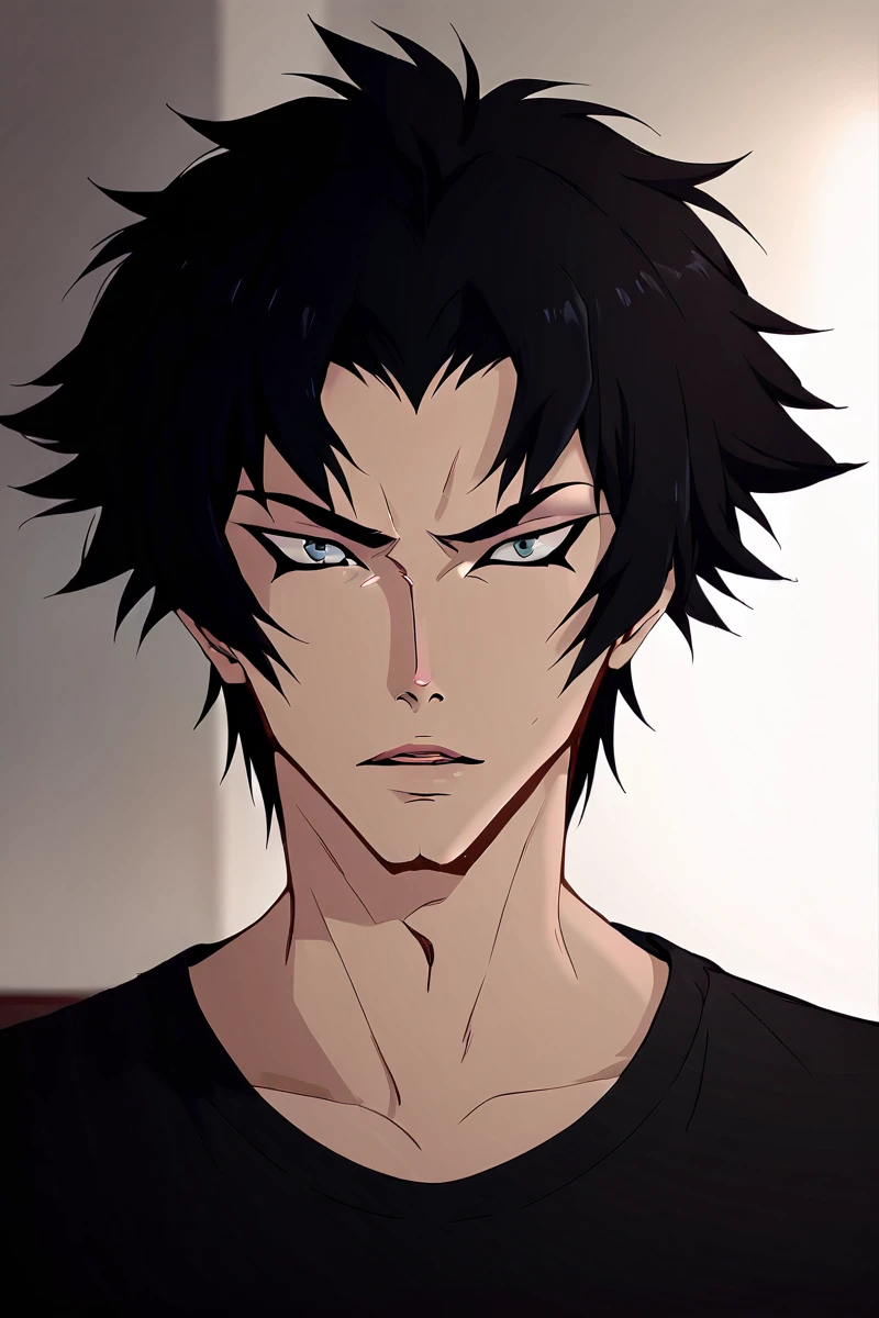 score_7_up, score_6_up, solo, male, akira, black hair, eyeliner, portrait, bust, black shirt <lora:Akira:0.8>