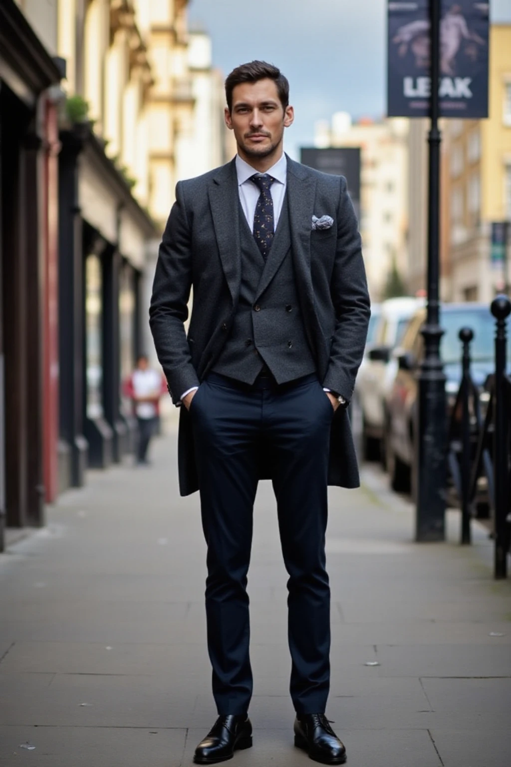 dgandy1, David Gandy a man in a suit standing on a sidewalk, london street