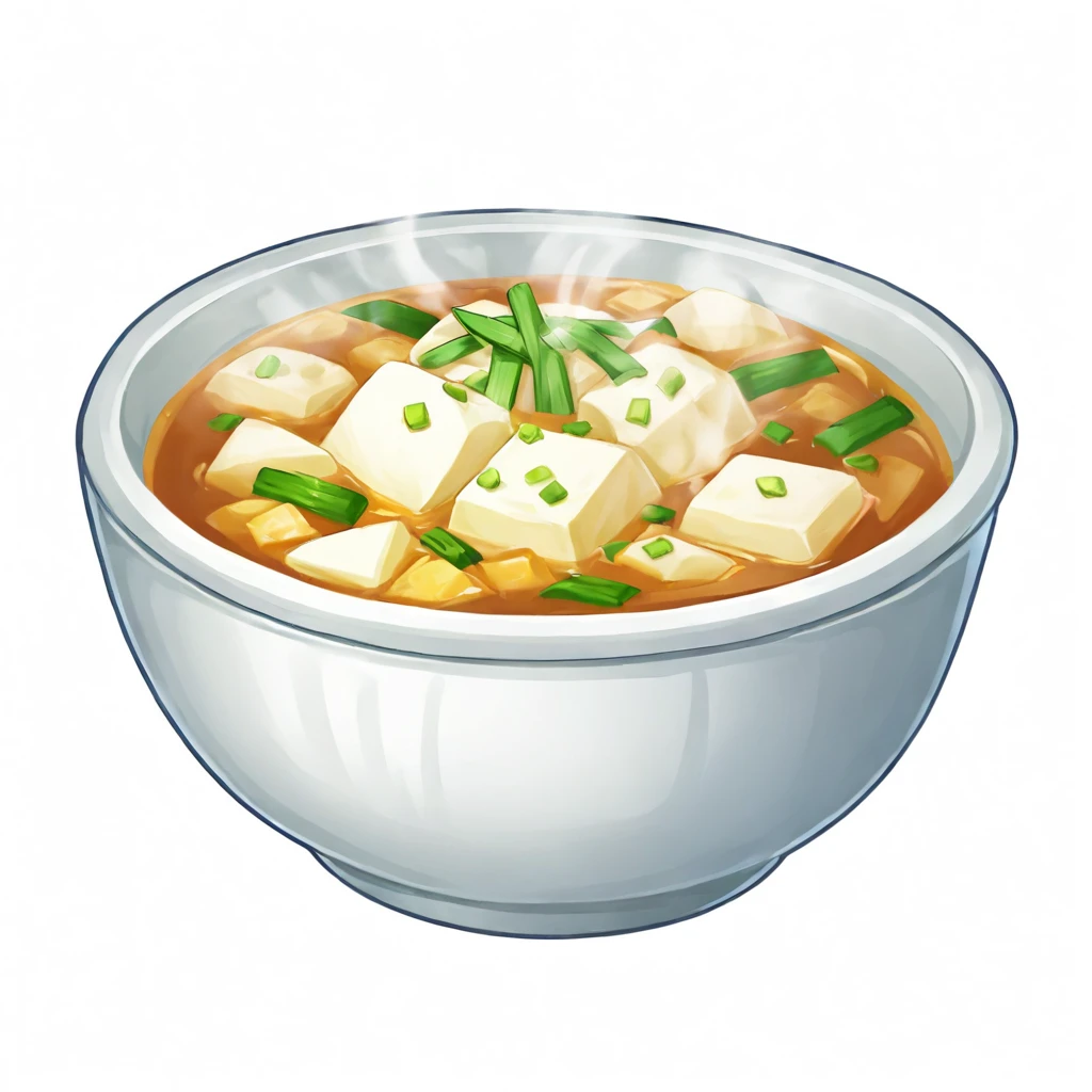 ((( White background, simple background))),The bowl is filled with tofu and thick soup, scallions,good quality,gmic \(2dguofeng\),A garlic,white background,simple background,<lora:gmic icon_food category-000012:0.55>,