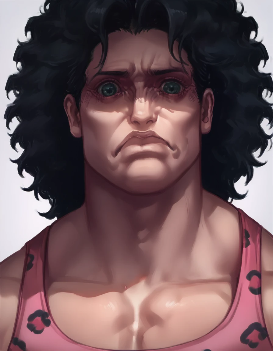 meme, hugoandoreff, black hair, muscular, pink leopardprint tank top, YelenaFacePrdy, shaded face, closed mouth <lora:hugo_andore_-_final_fight:0.8>
score_9, score_8_up, score_7_up, best quality, high quality, highly detailed, cel shading, source_cartoon, <lora:Smooth Style LoRA XL:1> , intricate detail <lora:YelenaFaceParody_pdxl_Incrs_v1:0.75>