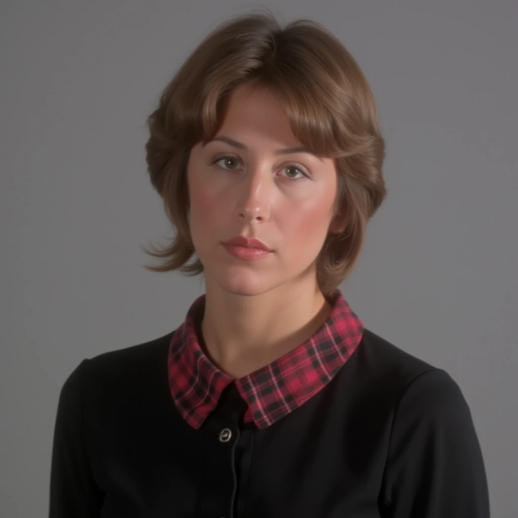 cinematic film still of  <lora:Retro style v1:0.8>
a woman with a plaid collar and a black shirt retro style, 1girl, solo, looking at viewer, short hair, simple background, brown hair, closed mouth, grey background, mole, black eyes, lips, plaid, portrait, mole under mouth, realistic, model, modeling, retro, fashion, vintage, classic, 1950's, 1940's 1960's, different, colorful, different hair style, vivid, film noise, film grain, filmic, perfect, perfection, detailed, contrast, deep color, saturation, fashionista, retro fashion style, shirt, black shirt, nose, asian, photorealistic
, shallow depth of field, vignette, highly detailed, high budget, bokeh, cinemascope, moody, epic, gorgeous, film grain, grainy