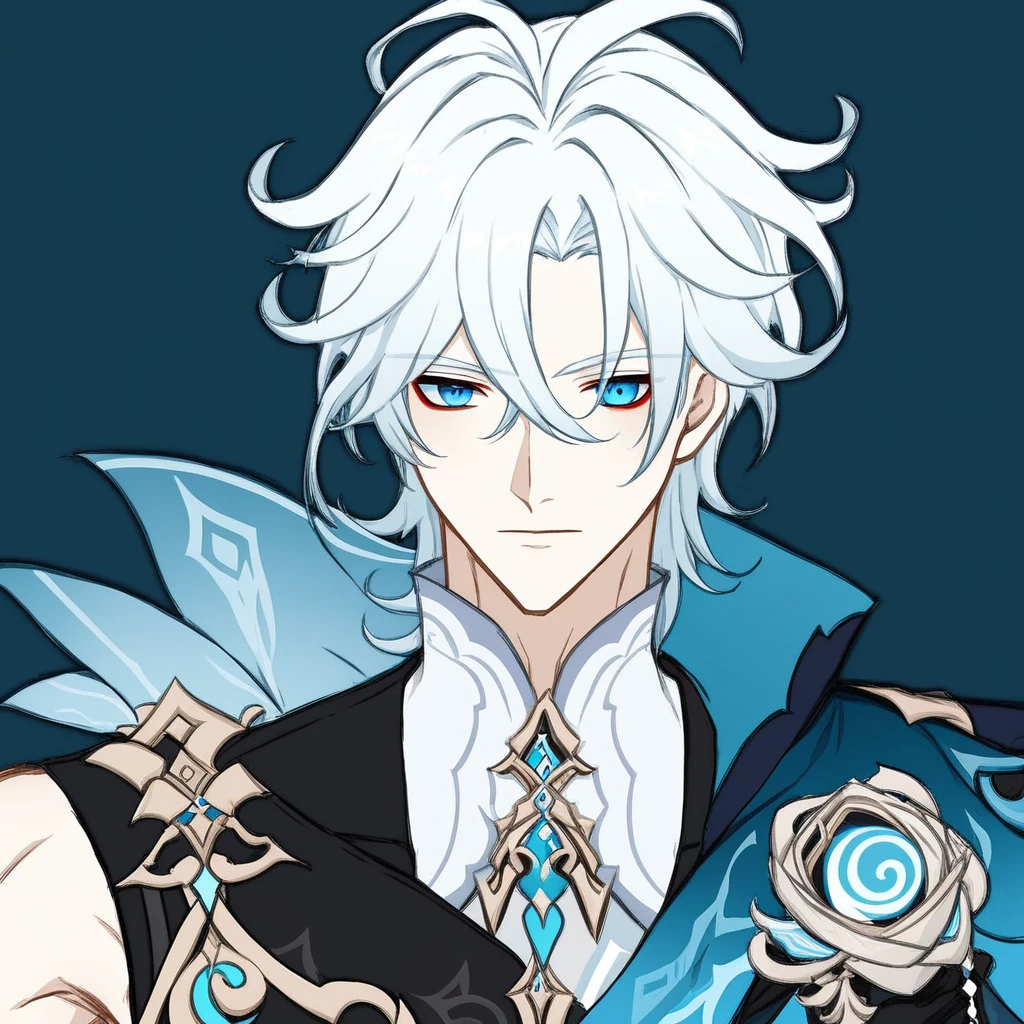 1boy, genshinportrait, white hair, blue eyes, man