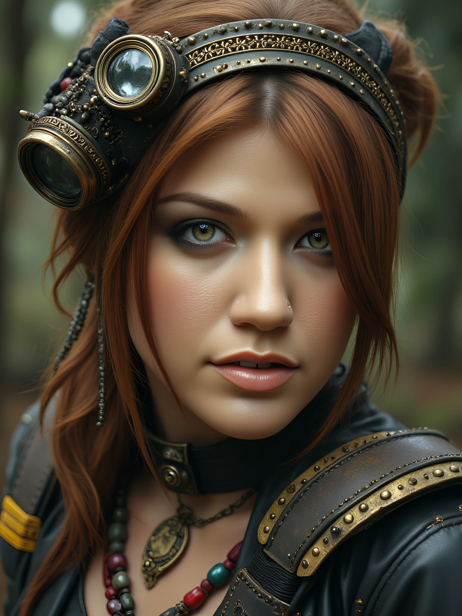 photorealistic portrait of a pretty steampunk post-apocal
