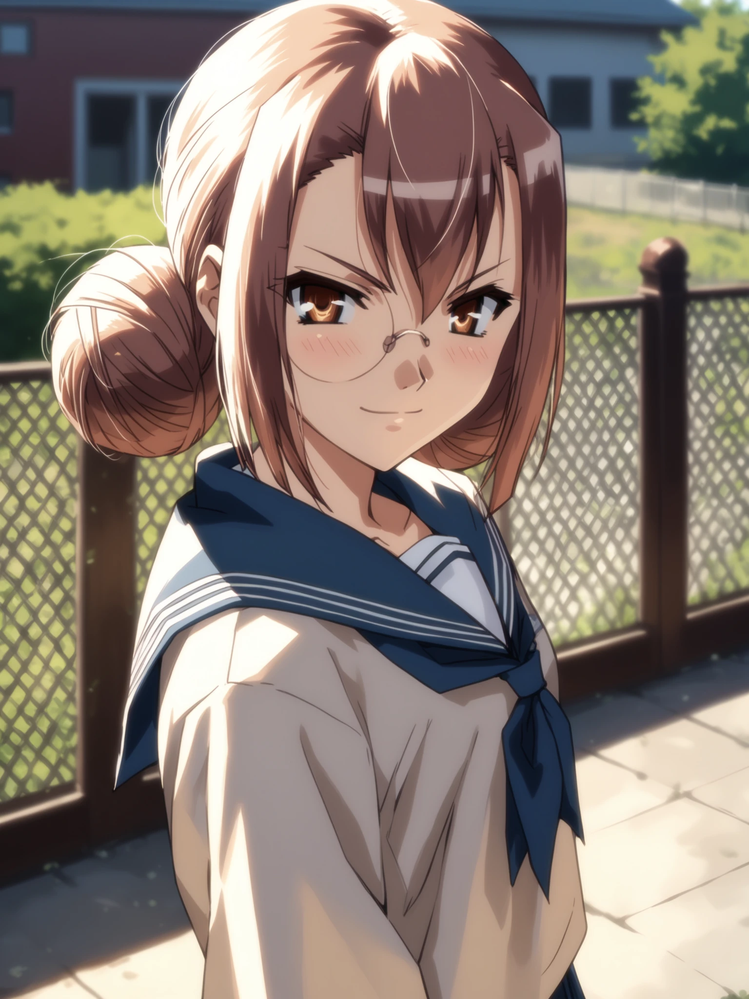 <lora:happy_tentacle-ryomou-v0.2-000011:0.9>, ht_ryomou, , , cowboy shot, 1girl, (petite:1.2), solo focus, smile, , (looking at viewer:1.1), school, rooftop, outdoors, fence, school uniform , backlighting, (depth of field:0.8), from above, [(realistic, photorealistic:1.2):(realistic:1.3):22], [(3d:1.2)::10], <lora:LUUNA's Lunas-NijiJourney-SDXL-B2:0.5>, nijijourney, <lora:prgfrg23's Counterfeit-V3.0 Style SDXL_LoRA_Pony Diffusion V6 XL:0.3> score_9, score_8_up, score_7_up, score_6_up, score_5_up, score_4_up,