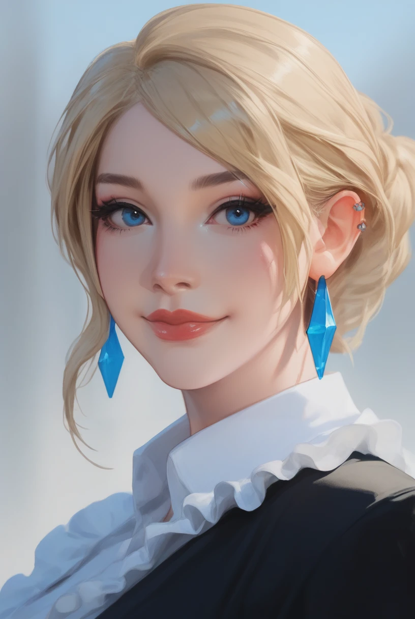 -score_9, score_8_up, score_7_up, BREAK,
portrait, looking at viewer,
-sayafox, 1girl, lips, smile, long blonde hair, blue eyes, black dress shirt, frills, jewerly, loop earrings,
-outdoors, norte dame,
-photoshoot, simple background, glistening skin, skin detail, subsurface scattering, rich color, vibrant,