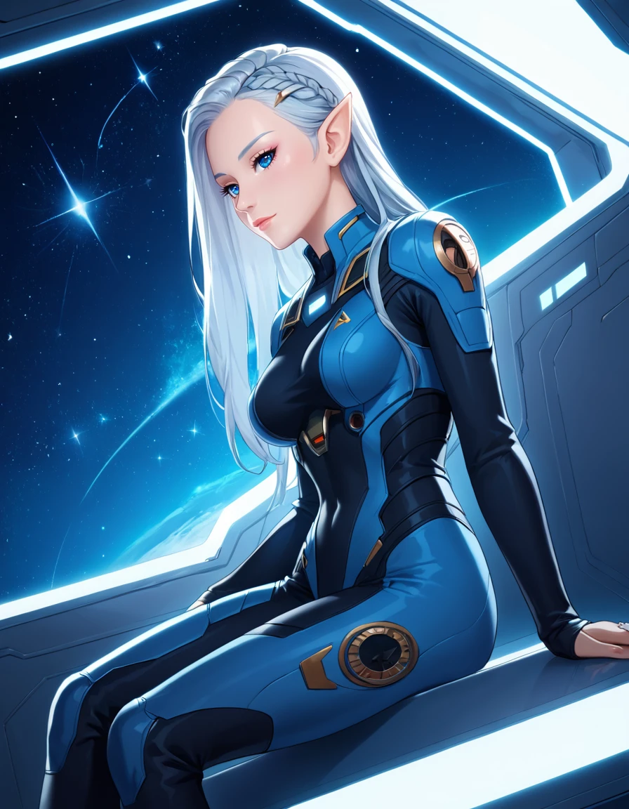 score_9, score_8_up, score_7_up, details,volumetric lighting, dynamic angle, rating_safe, source_anime, <lora:vulcanears:1>, vulcanears, 1girl, night futuristic, star trek,  blue eyes, translucent hair, low-braided long hair, long hair , on side, bored, jib shot, group profile, translucency, futuristic clothes, alien planet