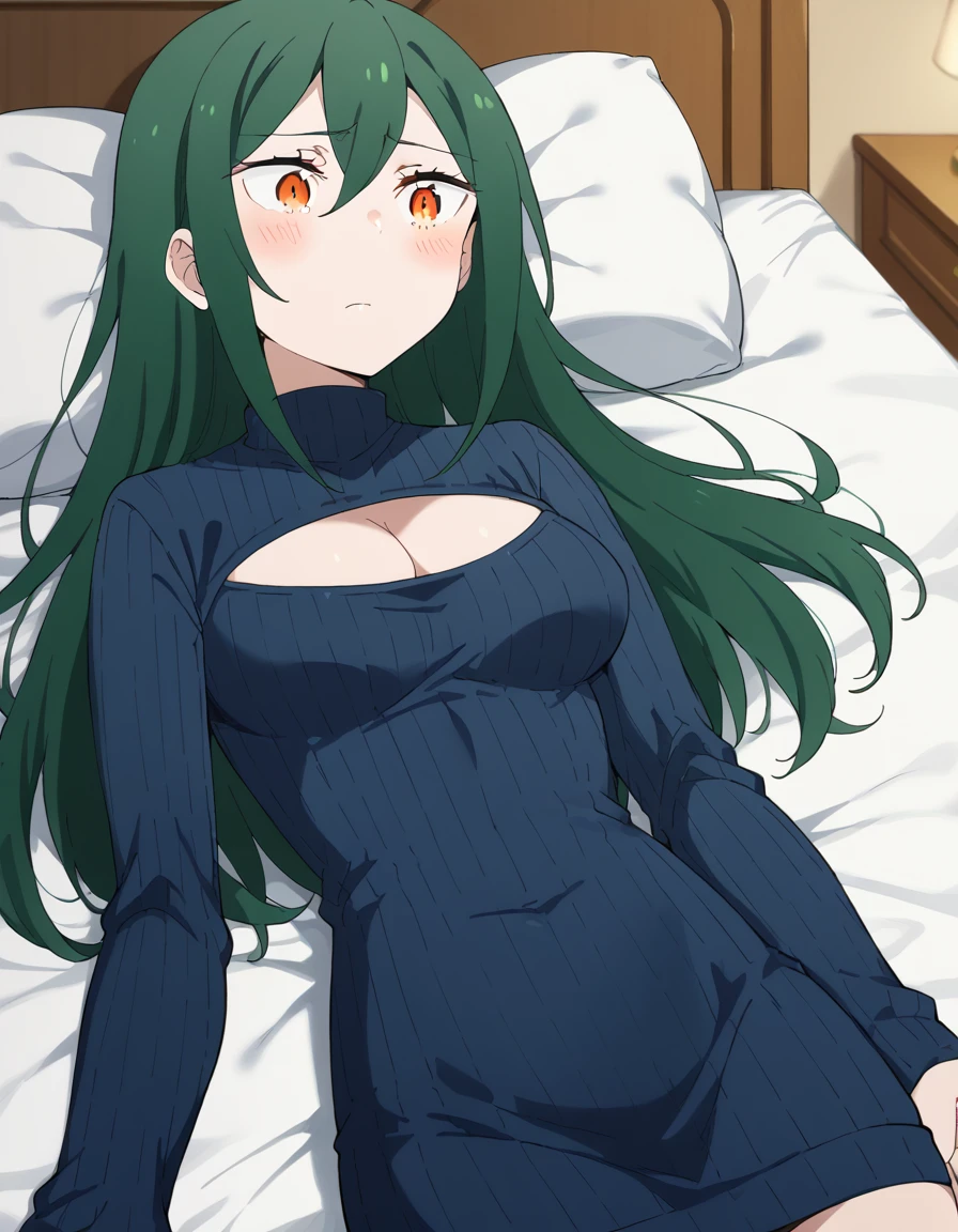 score_9, score_8_up, score_7_up, source_anime, <lora:crusch-karsten-s3-p1-ponyxl-lora-nochekaiser:1>, crusch karsten, long hair, hair between eyes, green hair, orange eyes, medium breasts,, <lora:open-chest-sweater-ponyxl-lora-nochekaiser:1>, open-chest sw...