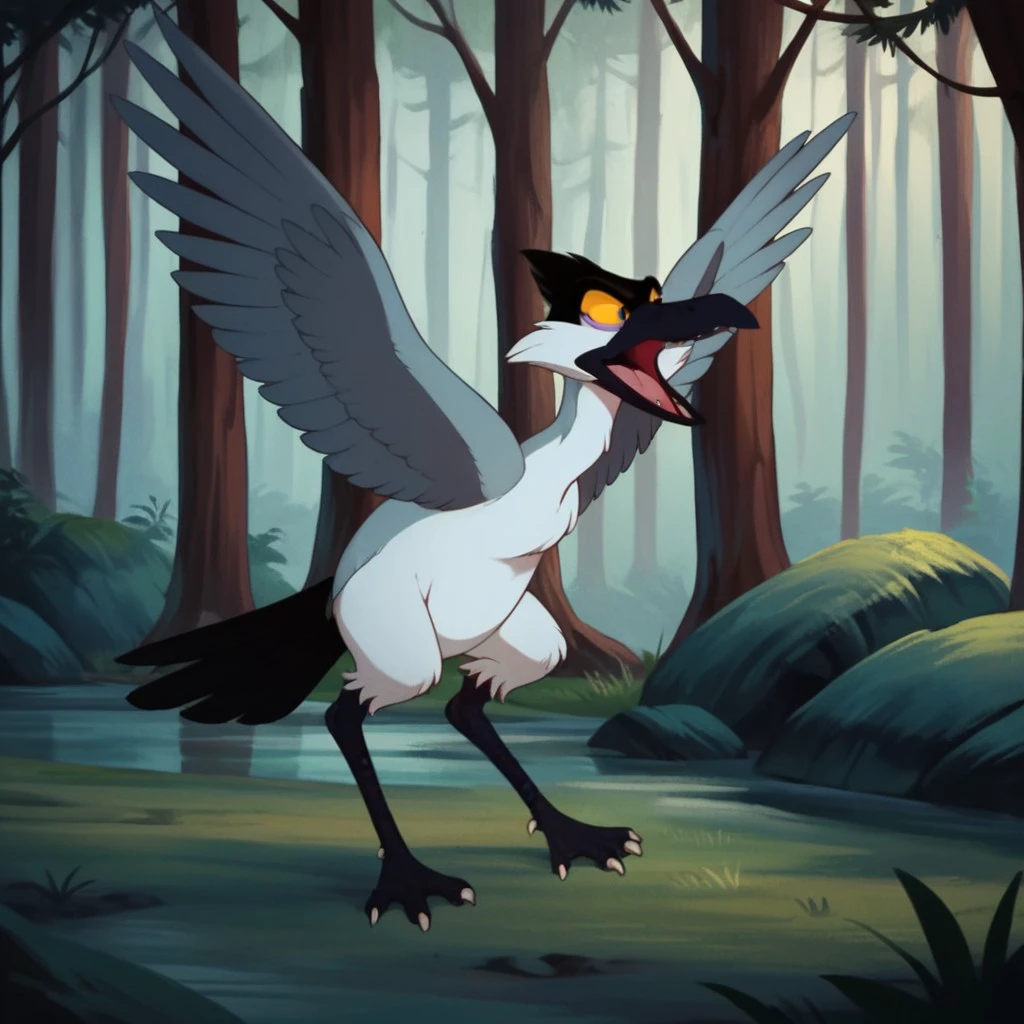 score_9, score_8_up, score_7_up, score_6_up, score_5_up, score_4_up, source_furry, ichylbt, feral, male, bird, grey feathers, beak, yellow eyes, standing, forest, open mouth, wings spread, <lora:9c9d46a0-5c7a-47da-bf6e-58187ee71dc9:0.7>