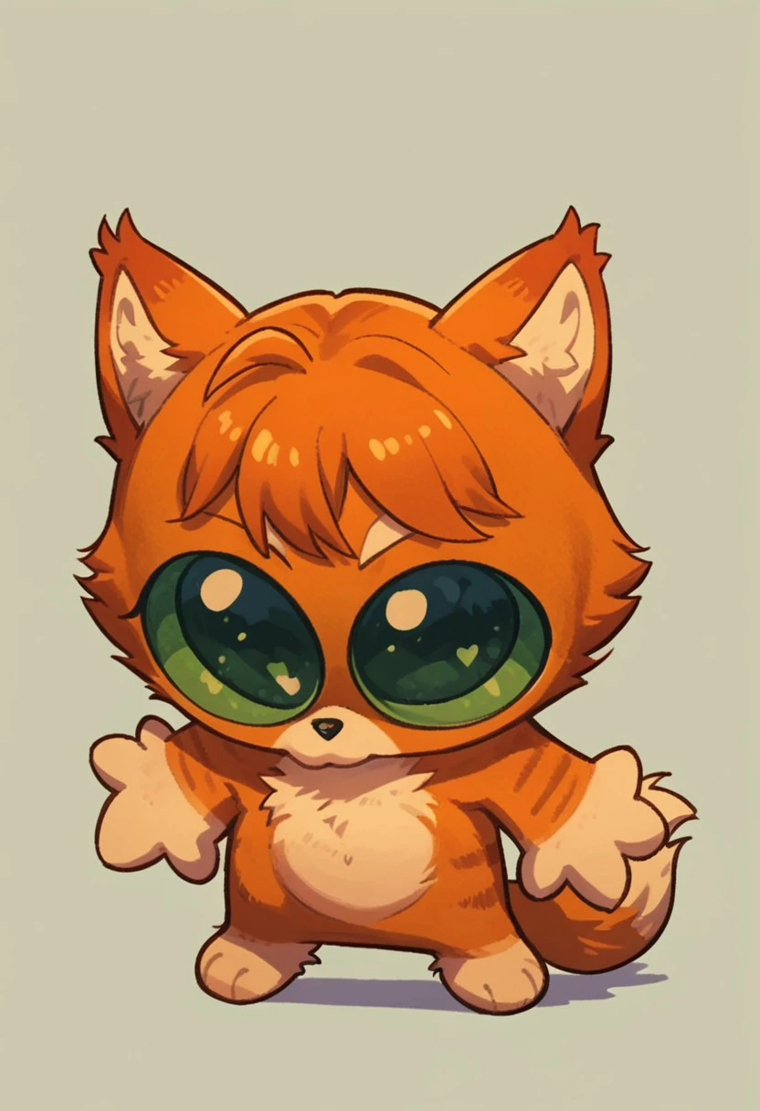 score_9, score_8_up, score_7_up, Puss in boots, orange fur, green sclera, mikus-concept, mikus-concept, full body, big eyes, chibi