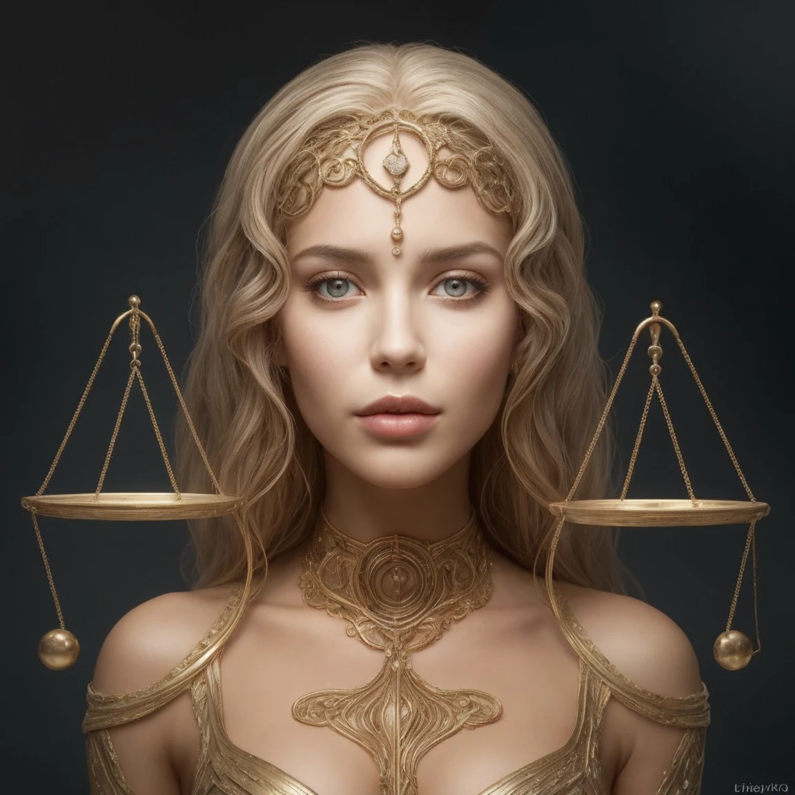 libra scales, woman, LibraSign, face,  woman focus, face beauty, realistic, 8K, ultra quality, elegant, highly detailed, ultra realistic, photograph,  <lora:LibraSign:0.22>