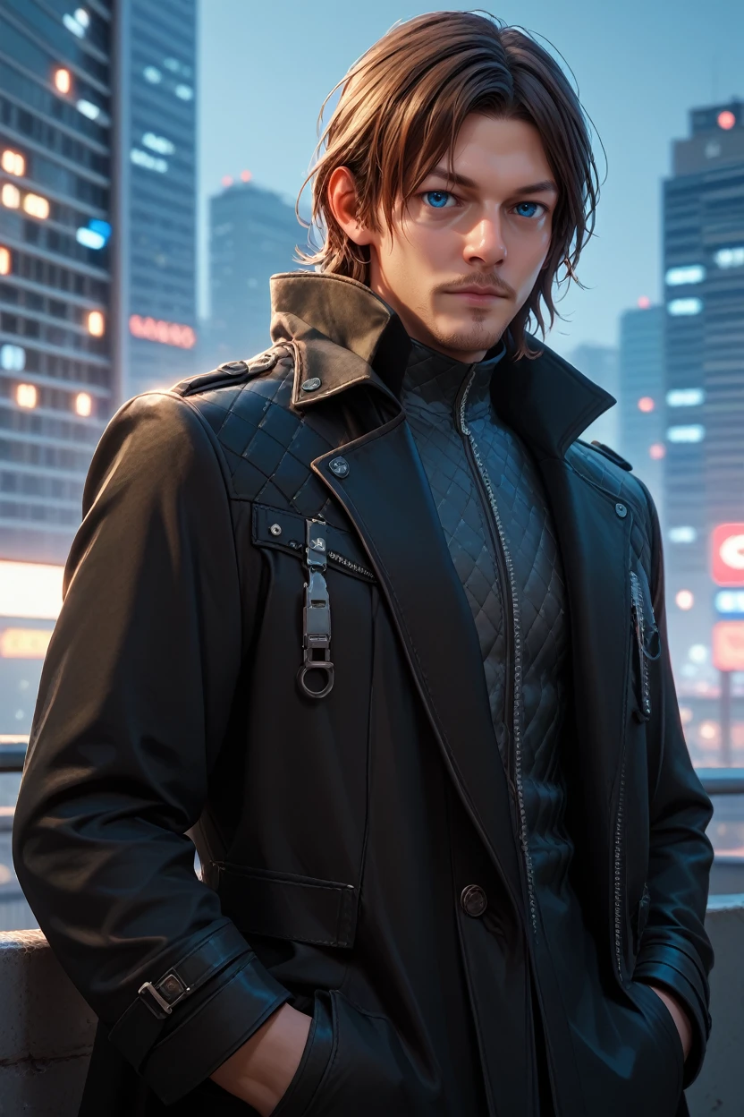 score_9, score_8_up, score_7_up,
<lora:DSSamP:0.8>
DSSamP, 1boy, brown hair, blue eyes, looking at viewer, On a high-rise rooftop, sharp black trench coat, city lights below, hands in pockets