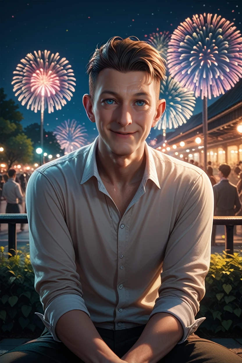 score_9, score_8_up, score_7_up,
<lora:DPCurator:0.8>
DPCurator, 1boy, short hair, blue eyes, looking at viewer, sitting, at night, fireworks, park, looking up, smile