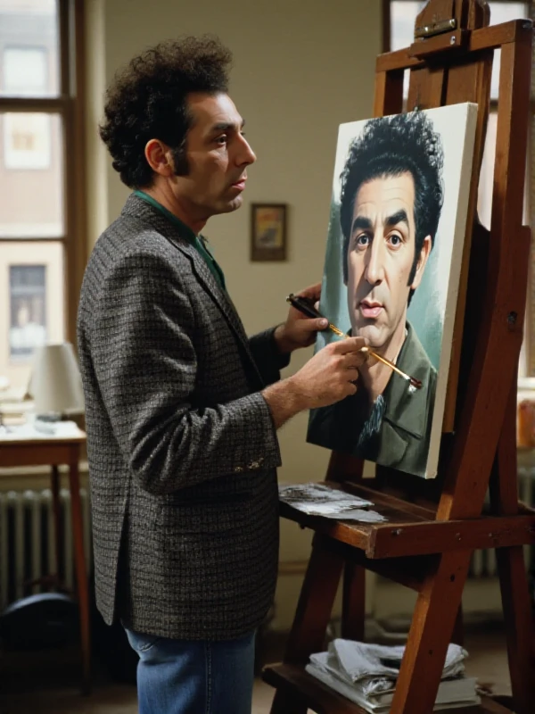 <lora:Cosmo_Kramer:0.9> cosmo kramer, a man, black hair. He is painting a portrait of himself