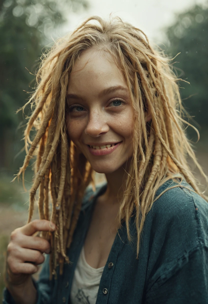 portret photo of 1girl, blonde, dreadlocks,  smile, .score_9, score_8_up, score_7_up,score_6_up, rating_safe