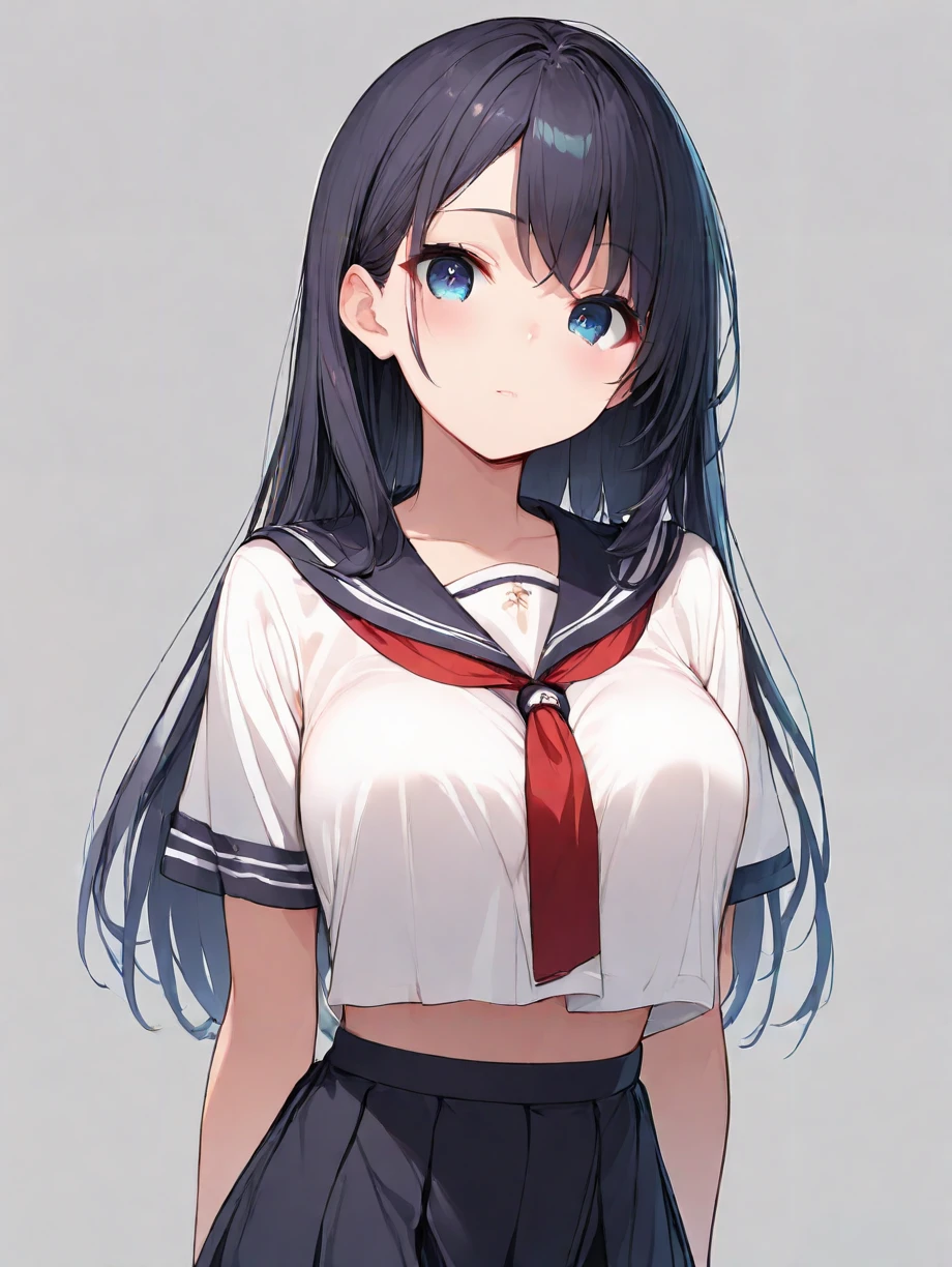 (masterpiece,ultra-detailed,best quality,8K,CG:1),illustration,(cute face,clean skin ,shiny hair,ultra-detailed-eyes:1),solo,1girl,(white background:1.0),serafuku,shirt,skirt