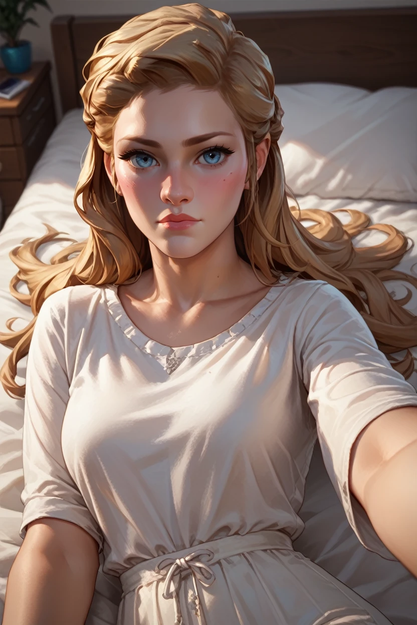 score_9, score_8_up, score_7_up, score_6_up
<lora:GOTGwyn:0.8>
GOTGwyn, 1girl, blonde hair, long hair, blue eyes, looking at viewer, lying on bed, selfie, blushing, cowboy shot