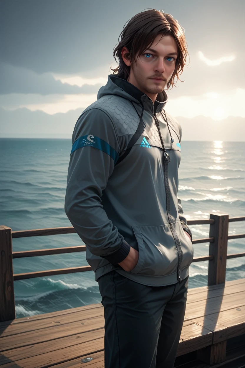 score_9, score_8_up, score_7_up,
<lora:DSSamP:0.8>
DSSamP, 1boy, brown hair, blue eyes, looking at viewer, standing on a pier, looking out at the ocean, hands in pockets, overcast sky with hints of sunlight breaking through, calm and introspective atmosphere