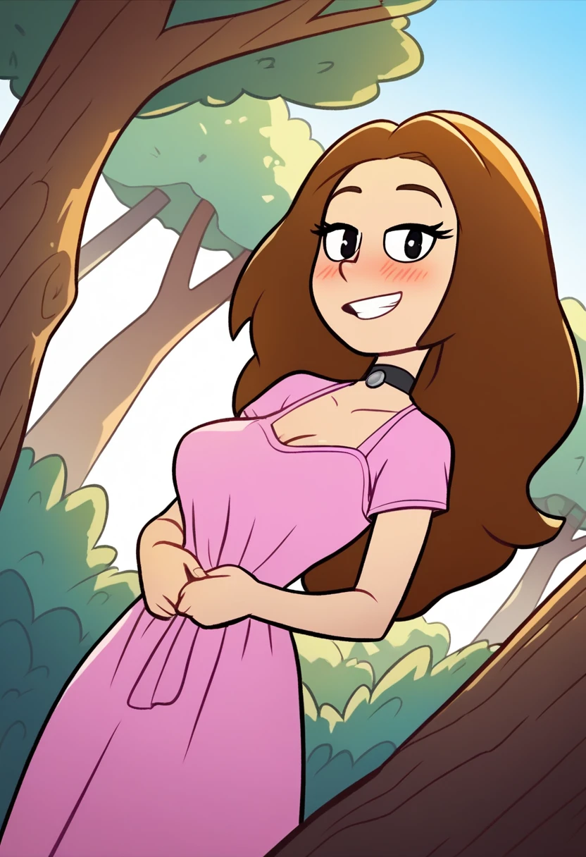 Adult Mabel Pines from Gravity Falls stands naked in the forest, beautiful pussy, detailed anatomy, 18 years