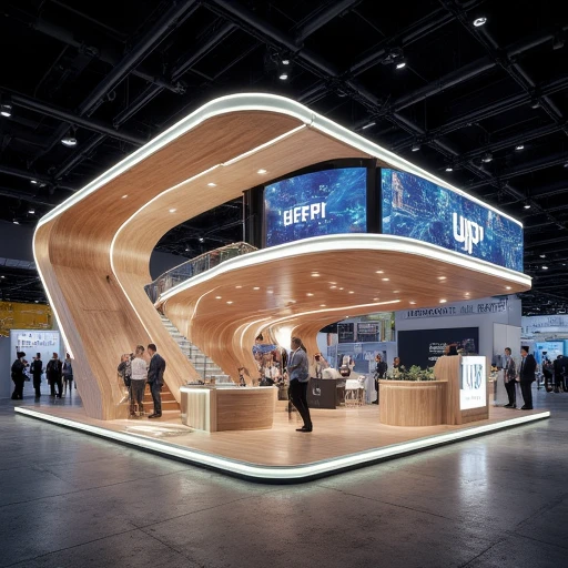 venue, Exhibition, slopped wall, booth, led screens, double deck, exhibition, curved walls