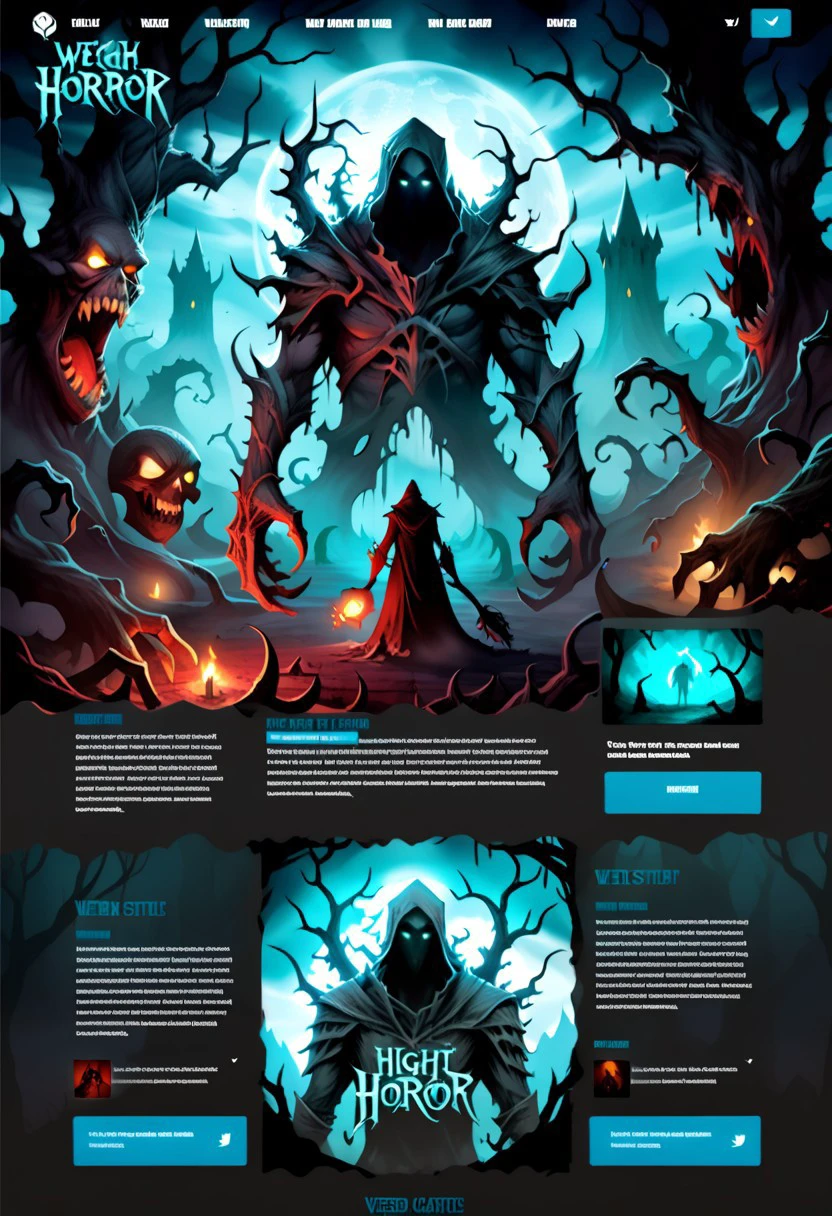 Create a concept for a web design layout for the promotion of a high fantasy horror videogame