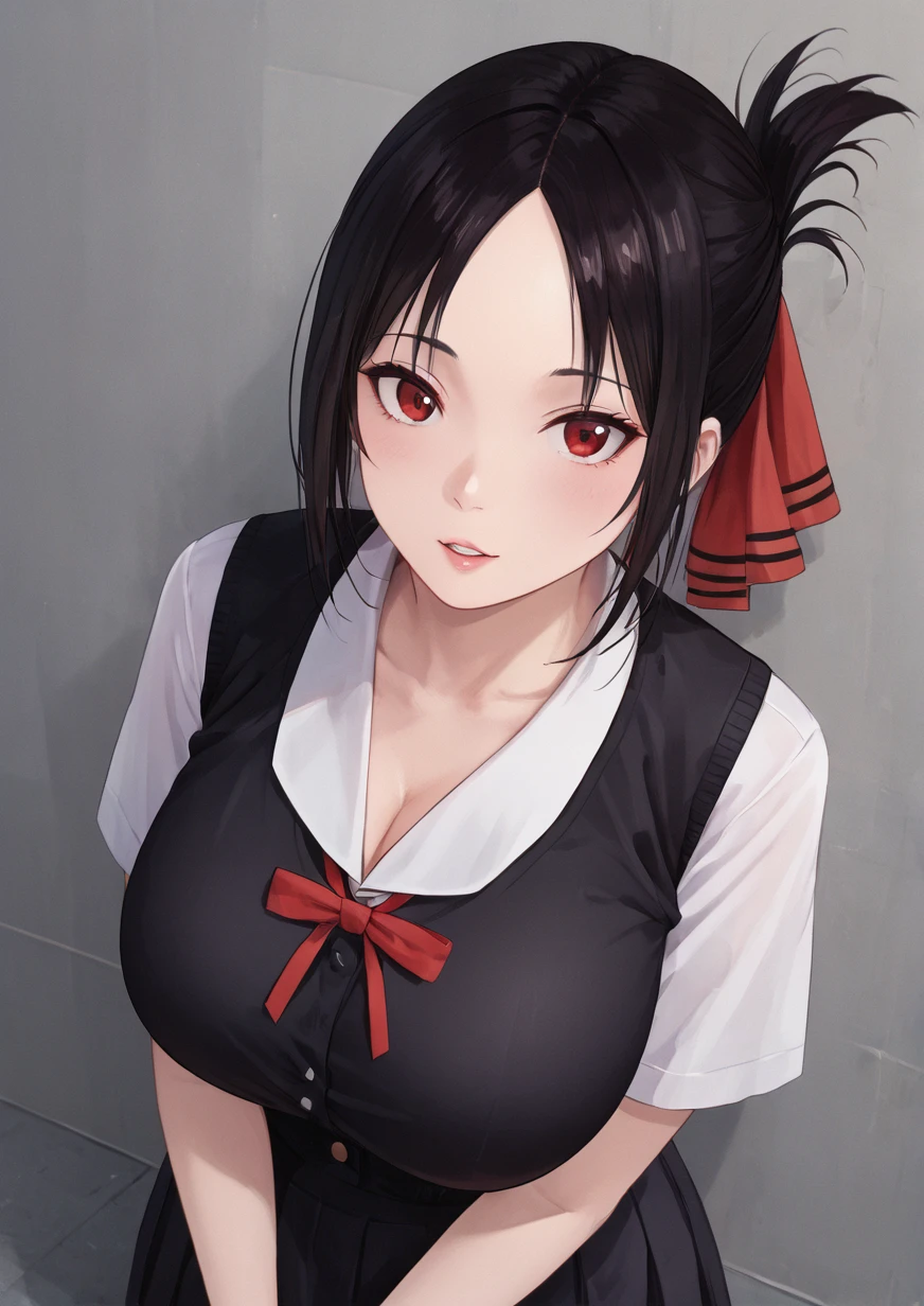 miyamizu_mitsuha, red bowtie, yellow school uniform, white shirt, black school skirt,
jewelry, hands on chest,see-through, looking at viewer, hair ornament, choker, shy,
(masterpiece, top quality, best quality, official art, beautiful and aesthetic:1.2), (1 girl), extreme detailed, colorful, highest detailed,
(huge breasts:1.2, upper body, from below, cameltoe, ) white panties, skirt lift,
china city,street, sun, cloud, wall, leaning,