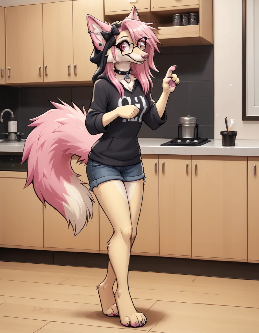 Nazuna Hiwatashi, One girl, alone, Pink Hair, Body hair, Fox Ears, Fox's Tail, High resolution, Dressed, Furry, Sharp focus, colorful, From fluff-kevlar, by Zachary911, by Kenket, Written by Kirina, From fluff-kevlar, detailed Nazuna Hiwatashi), (Detailed body), (Detailed lighting), groin, A proud smile, Half-closed eyes, cropped hoodie, white hoddie, fundoshi, thick thighs, wide hips, thigh gap, (arms above head, bondage, cuff \(restraint\), ankle cuffs,chains, ancle chains), crouching, blush, sweating, prison, dungeon