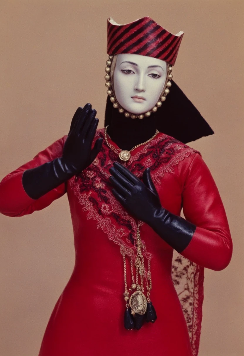 <lora:The_Color_Of_Pomegranates:1> sayatnova, 1girl, red clothing, <lora:figurine:5.5>, figurine, black shawl, black gloves, porcelain