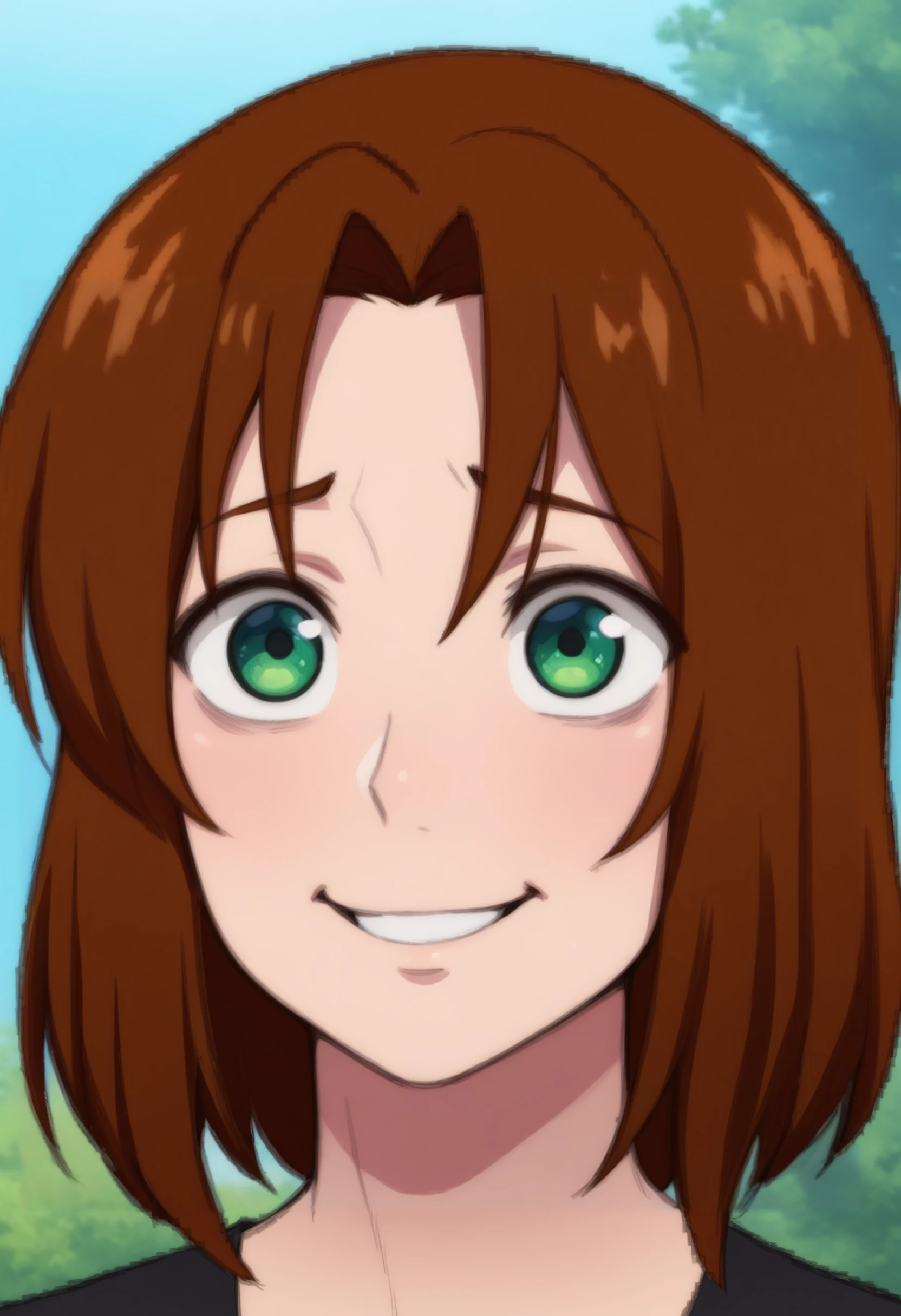 masterpiece, best quality, 1boy, solo, <lora:NSLithuaniaHetalia:1> NSLithMisc, brown hair, medium hair, green eyes, portrait, stupid face, meme, big eyes, smile, parted lips