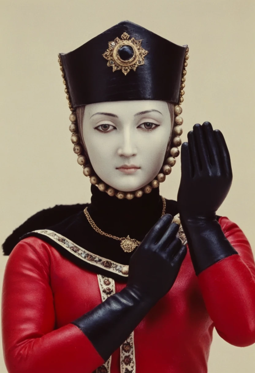 <lora:The_Color_Of_Pomegranates:1> sayatnova, 1girl, red clothing, <lora:figurine:5.5>, figurine, black shawl, black gloves, porcelain