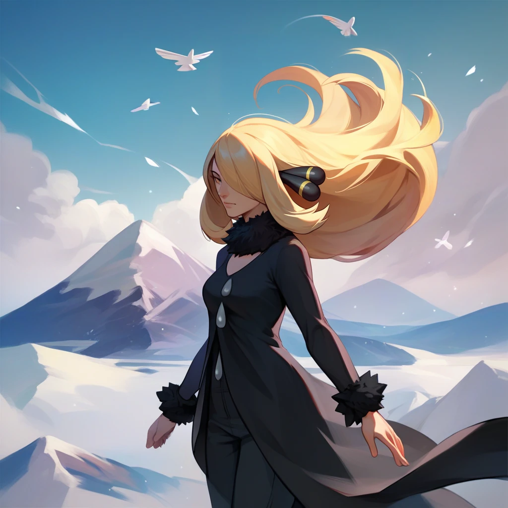 score_9, score_8_up, score_7_up, score_6_up, score_5_up, score_4_up, source_anime,rating_questionable, 1girl, solo, cowboy shot, wind, Cynthia pokemon,  <lora:Mountain_Top:0.7> mnt41n, outdoors, mountaintop,