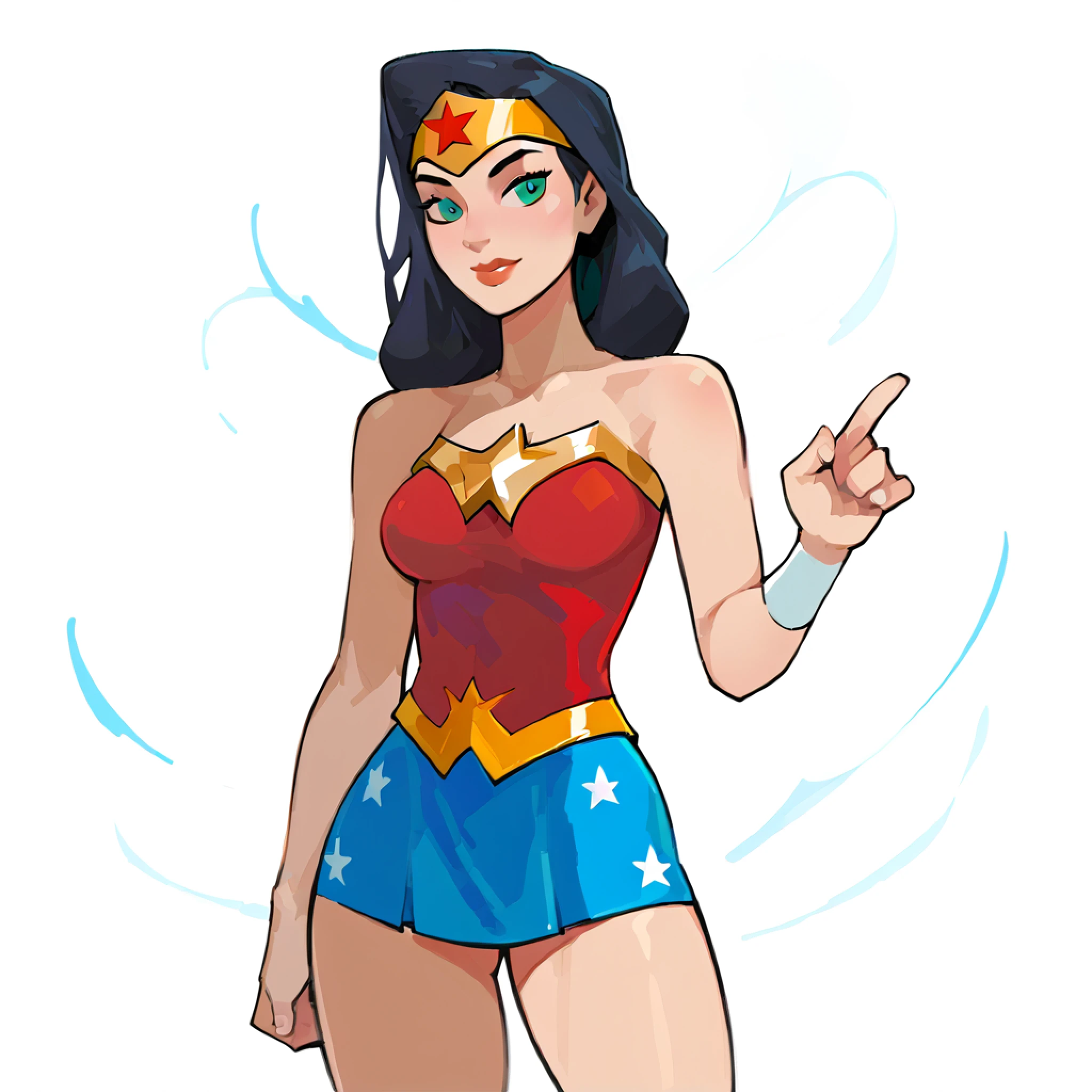 fabulous artwork, best quality,, Pointing upwards, Ocean waves crashing on rocks, Wonder Woman from DC Comics, Shaken, Hanmaechan, score_9, score_8_up, score_8,, 1girl, score_9, score_8_up, score_8, female character concept, athletic, fabulous artwork, best quality, high resolution,,