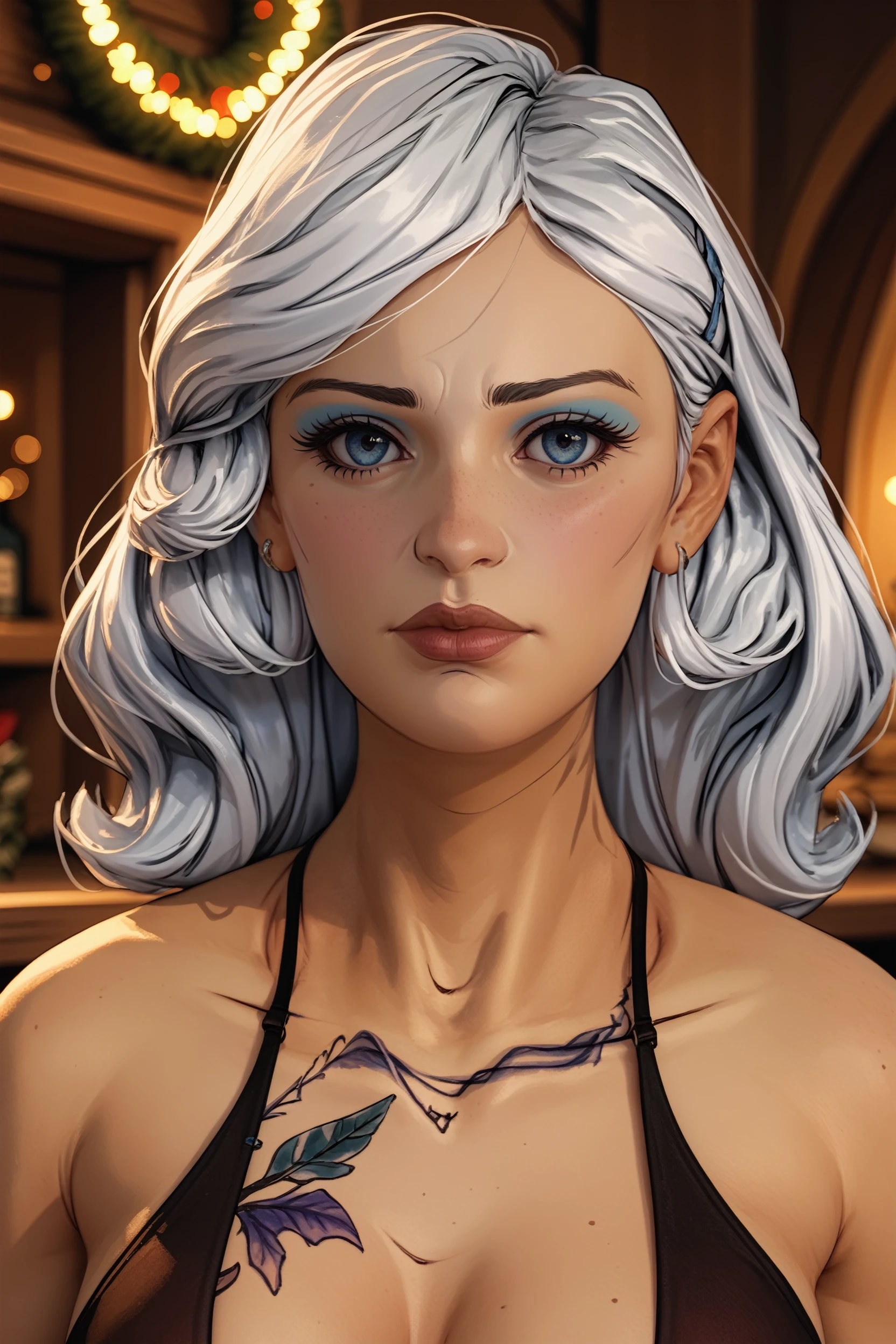 score_9, score_8_up, score_7_up,
<lora:WolfHolly:0.8>
WolfHolly, 1girl, white hair, blue eyes, long hair, tattoo, looking at viewer, portrait