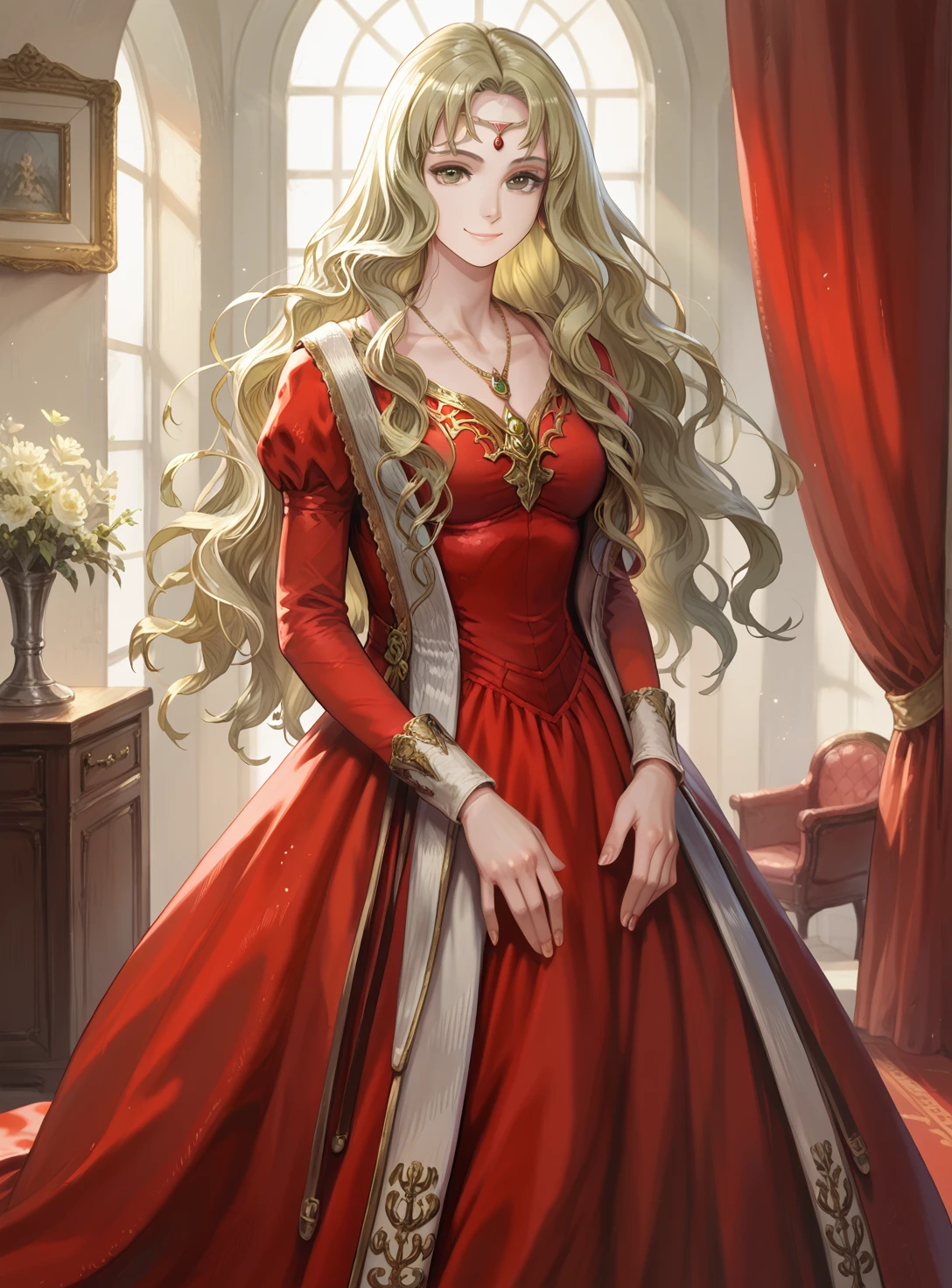 score_9, score_8_up, score_7_up, solo, 1girl,solo,
<lora:Guinevere0.3:1>
GuineverePrincess,long hair,red long dress,
From front,
indoors, looking at viewer,smile, cowboy shot,