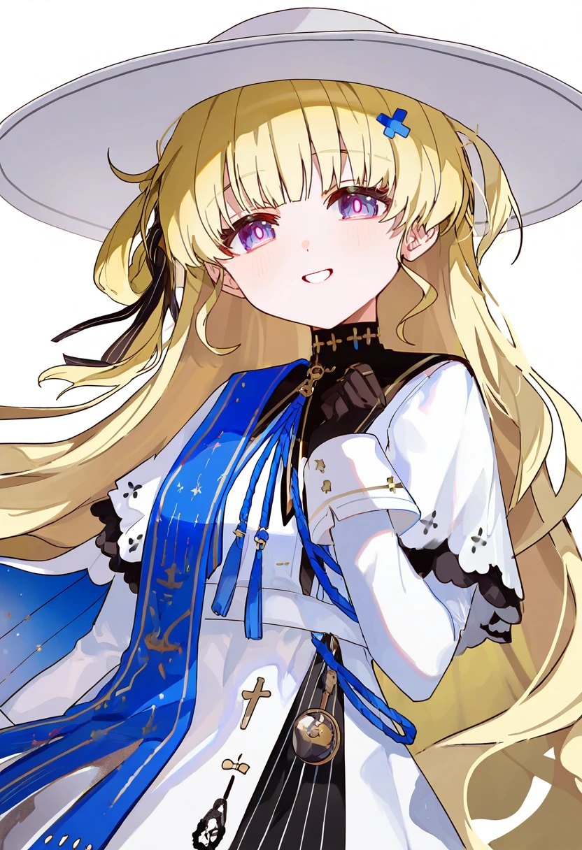 (artist:mika pikazo)[artist:ciloranko],artist:kazutake hazano,[artist:kedama milk],
1girl,phoebe \(wuthering waves\),solo,gloves,black gloves,white background,looking at viewer,smile,upper body,simple background,long sleeves,white pupils,ribbon,bright pupils,jewelry,parted lips,white headwear, 
very awa,masterpiece,best quality,year 2024,newest,highres,absurdres,
<lora:phoebe_NoobVpred06:1>,