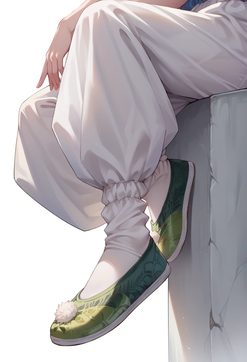 score_9, score_8_up, score_7_up, score_6_up, score_5_up, score_4_up, source_anime,
lower body, 
white baggy pants,feet, white socks, green footwear,
<lora:add-detail-xl:1> <lora:xhx:1>