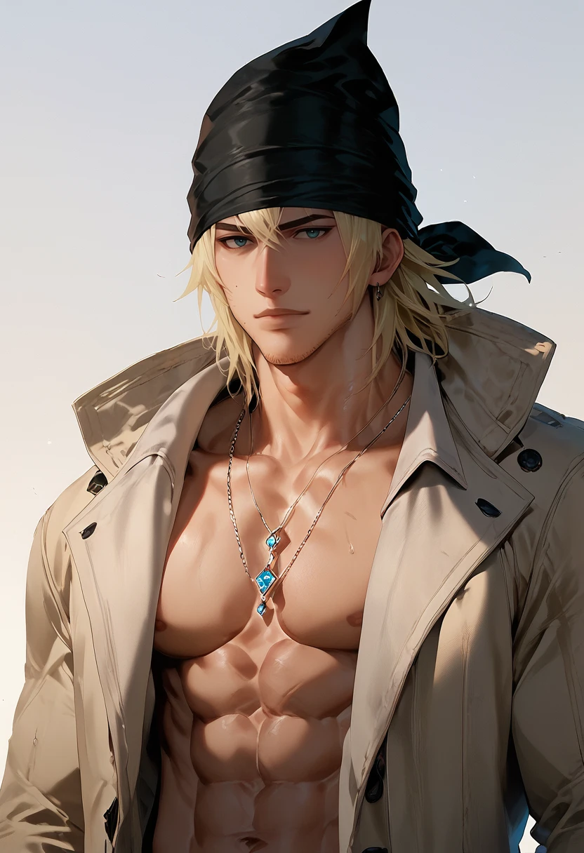 score_9, score_8_up, score_7_up, (masterpiece:1.2), (best quality:1.3), 1boy,  <lora:Snow_Villiers_Final_Fantasy:0.8> snowv_ff, bandana, necklace, coat, stubble, facing viewer, shirtless, muscular, low light, dark, dim, cinematic lighting, high contrast, rim lighting, ray_tracing, global illumination, glow