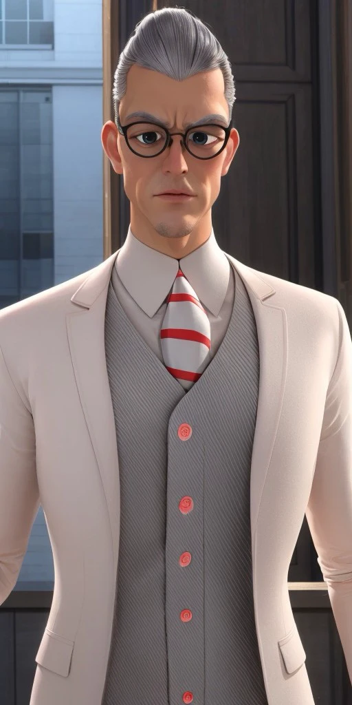 Hyperrealistic, photorealistic, super detailed, 1boy, black-framed silver glasses, grey hair, pale light grayish cerulean colored eyes, pointy chin, body like in real life, large pores, fair but rosy-tinted skin tone, very tall, unreal engine, octane render, droped shadow, bokeh, cinematic lighting, <lora:add_detail:0.5>, <lora:Volumetric_lighting:0.6>, Gabriel Agreste, , <lora:ba247082-58ea-446d-a483-d88559b08061:0.7>