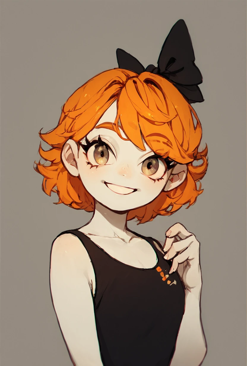 score_9, score_8_up, score_7_up, score_6_up, score_5_up, simple,  looking at viewer, smiling,  <lora:derpina-10:1> derpina, 1girl, short hair, hair bow, medium hair, orange hair, black dress,, white skin,,   <lora:k4n3k0y4XLP:1> k4n3k0y4