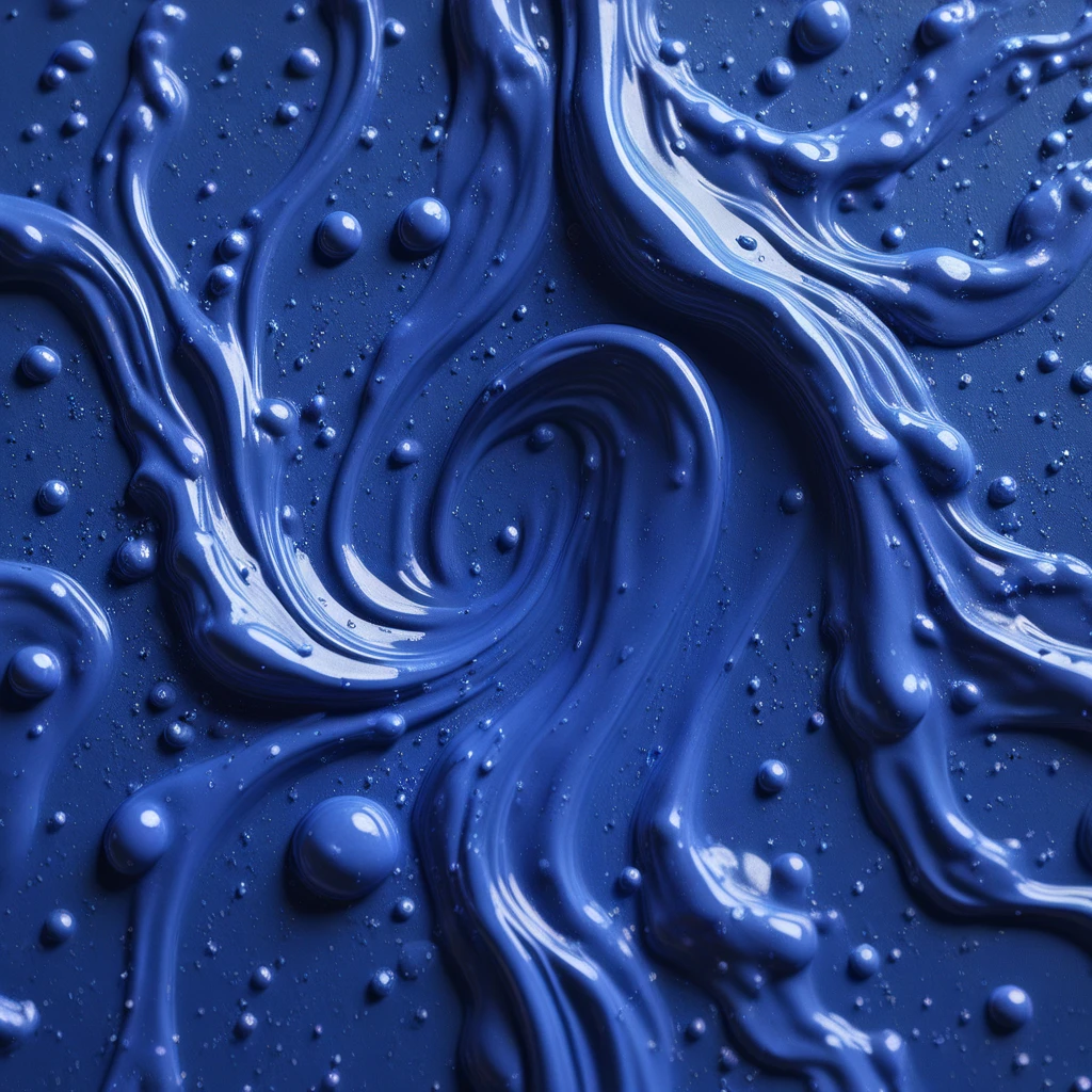 blueslimedx, Close-up of a blue liquid splash. the liquid appears to be made up of multiple droplets of different sizes and shapes, creating a wave-like effect. the droplets are arranged in a way that they form a tree-like shape, with the topmost droplet being the largest and the bottommost being the smallest. the background is dark blue, making the blue color of the liquid stand out even more. the overall mood of the image is dynamic and fluid, with a sense of movement and energy.