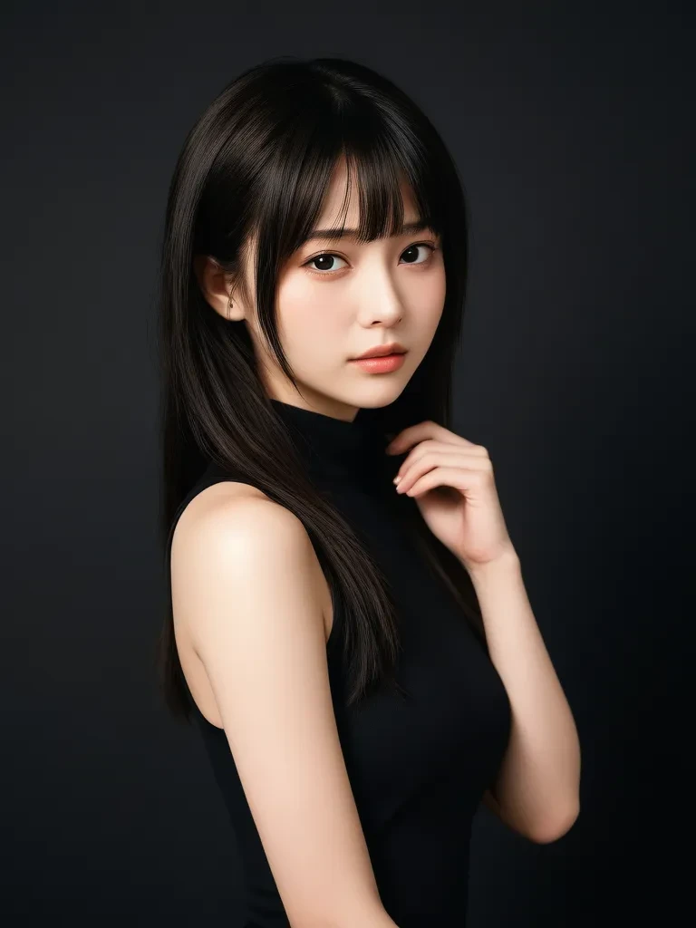 A woman in a black dress posing for a picture - SeaArt AI
